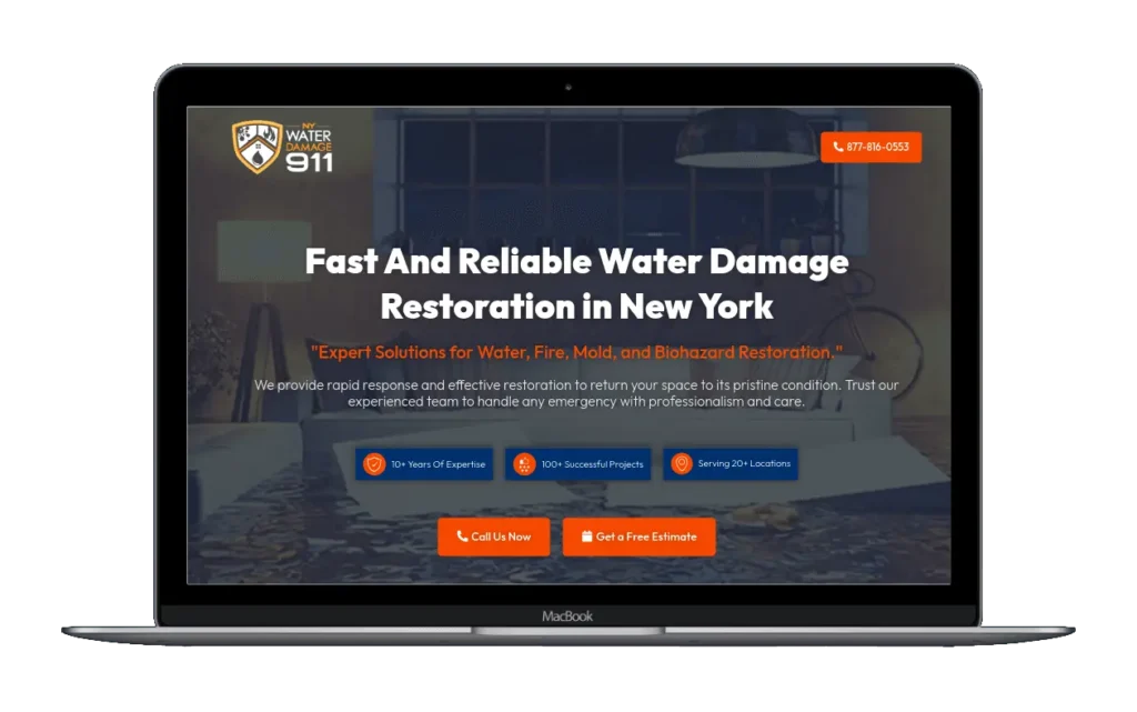 Water damage restoration website mockup.webp